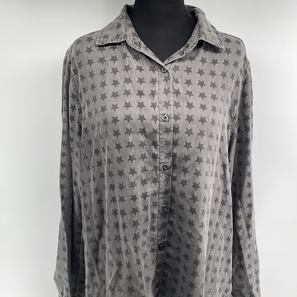 Std Grace Star Print Btn Dwn Shirt Starry Ruffle Astro Sz LG - Picture 7 of 8